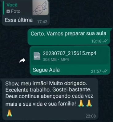 Mensagem de cliente: Show, meu irmão! Muito obrigado. Excelente trabalho. Gostei bastante.