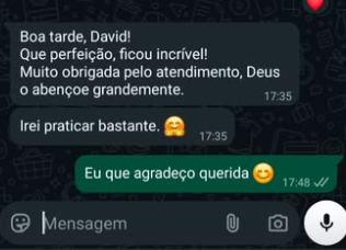 Mensagem de cliente: Que perfeição, ficou incrível! Muito obrigada pelo atendimento.